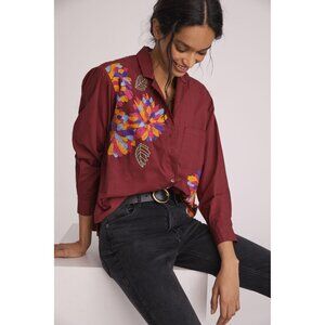 Anthropologie Maeve Embroidered Buttondown